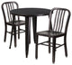 30'' Round Black-Antique Gold Metal Indoor-Outdoor Table and 2 Slat Back Chairs