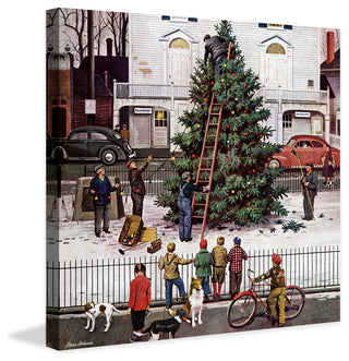 "Tree in Town Square" Painting Print on Canvas by Stevan Dohanos