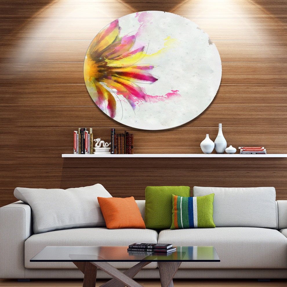 Sunflower Sketch Watercolor, Floral Disc Metal Artwork, 36"