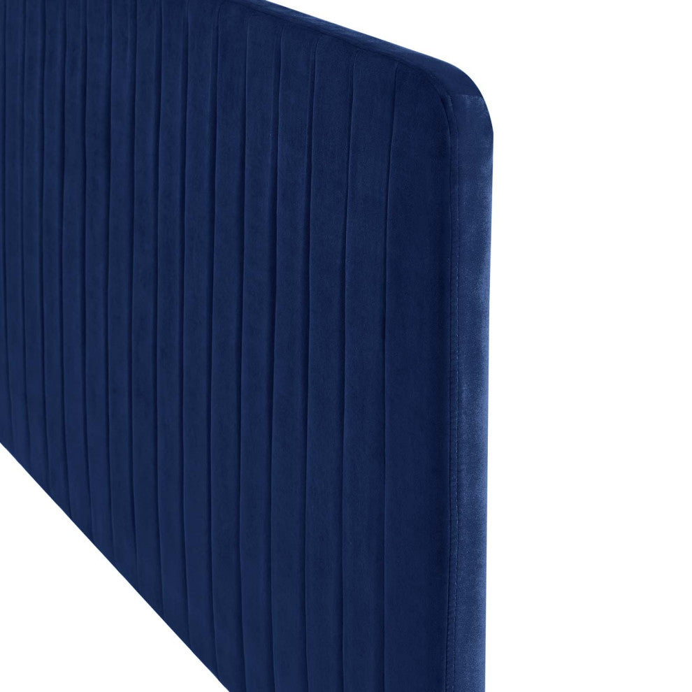 Tufted Headboard, Full Queen Size, Velvet, Blue Navy, Modern Contemporary