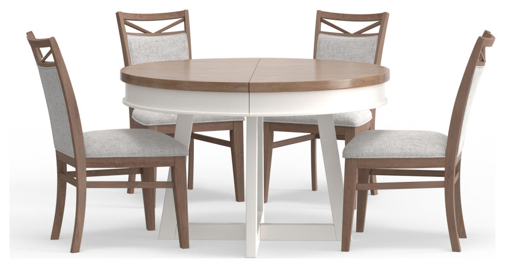 48" Round Extendable Dining Table and 4 Upholstered Chairs