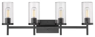Winslett 4 Light Bath Vanity, Matte Black With Ribbed Clear Glass