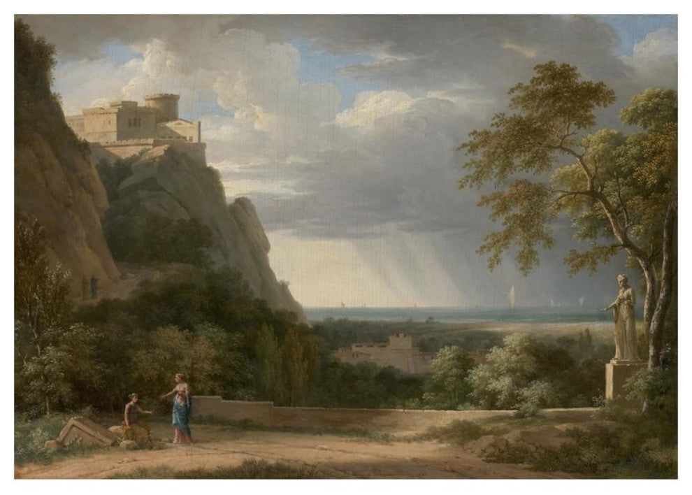 "Classical Landscape with Figures and Sculpture" Paper Art, 46"x33"