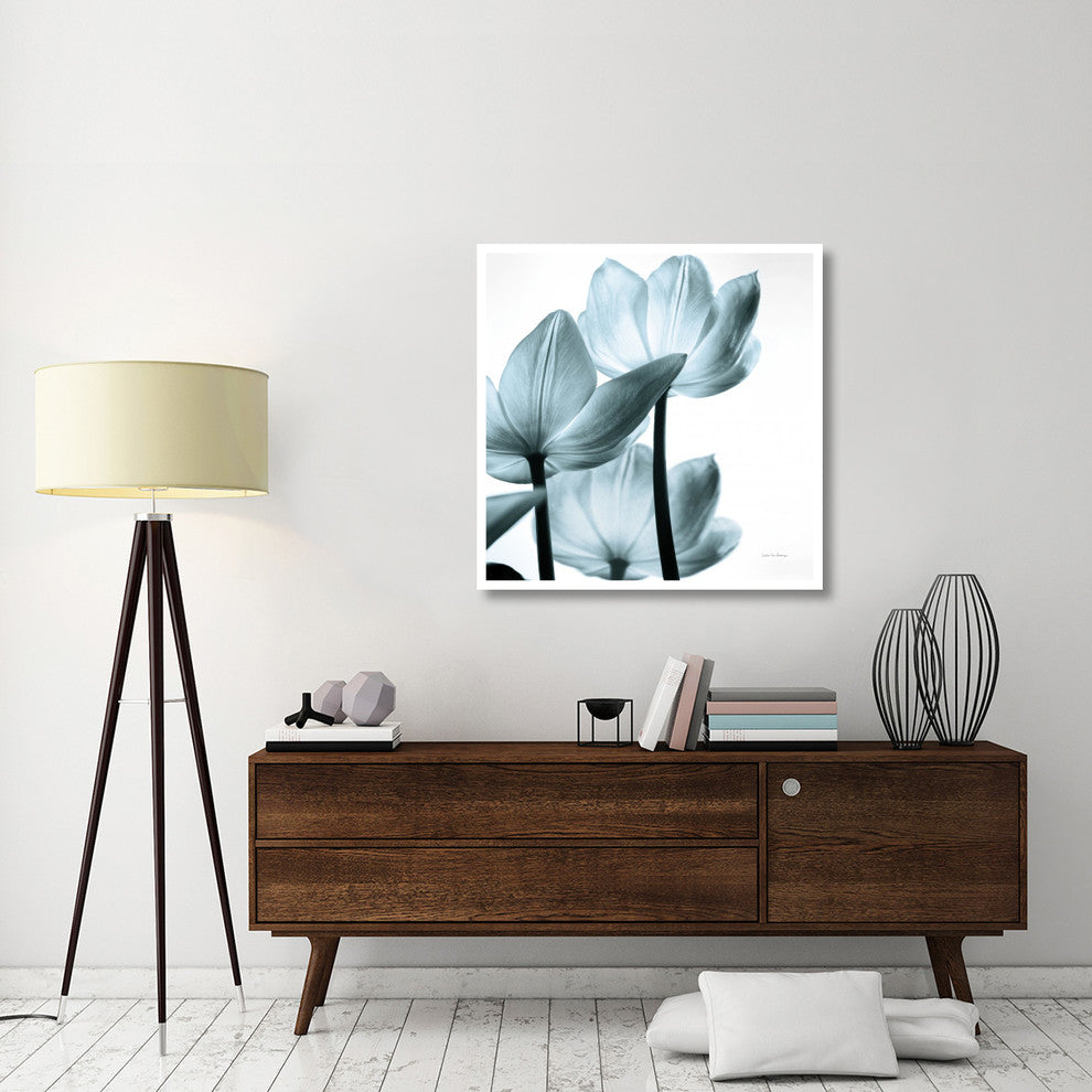 "Translucent Tulips III Sq Aqua" Paper Print by Debra Van Swearingen, 38"x38"