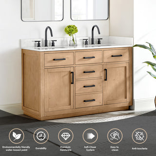 Gavino Vanity With Grain White Composite Stone Top, Light Brown/Matte Black, 54", With Mirror