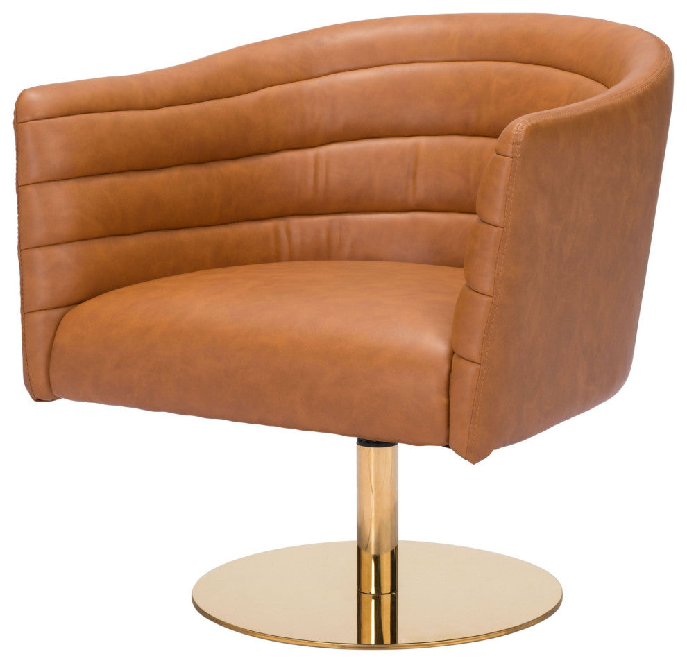 Accent Chair, Faux Vinyl Leather, Steel, Brown, Gold, Lounge Lobby Hospitality