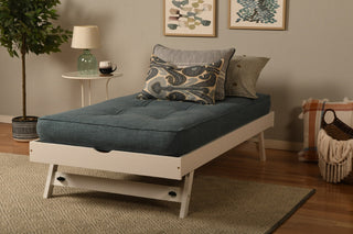 Boho Daybed With Pop Up and Linen Aqua Mattresses, White