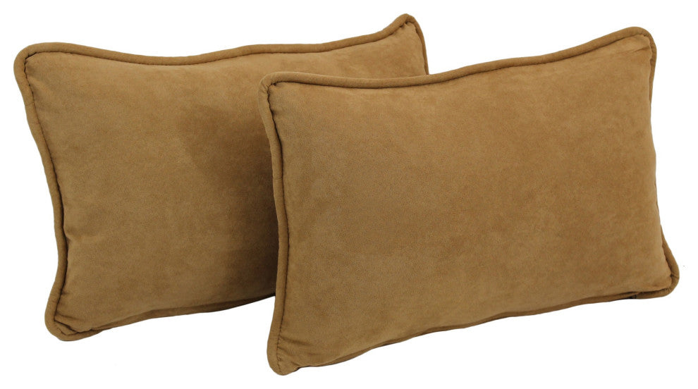 20"X12" Double-Corded Solid Microsuede Back Support Pillows, Set of 2, Camel