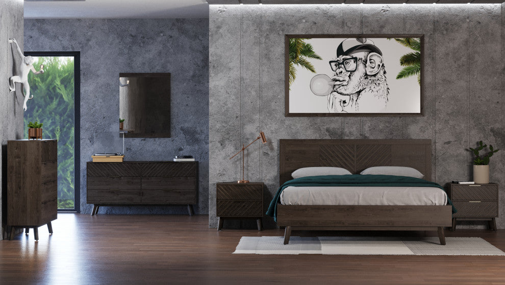 Modrest Daisy Mid-Century Dark Acacia Bed, Queen