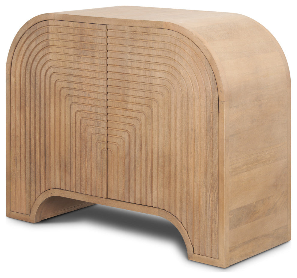 Sorina Reverse Fluted Light Brown Wood Accent Cabinet