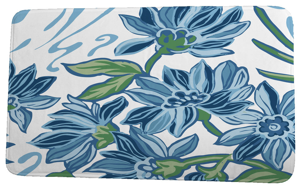 Floral Frolic Iona Floral Print Bath Mat, Blue, 21"x34"