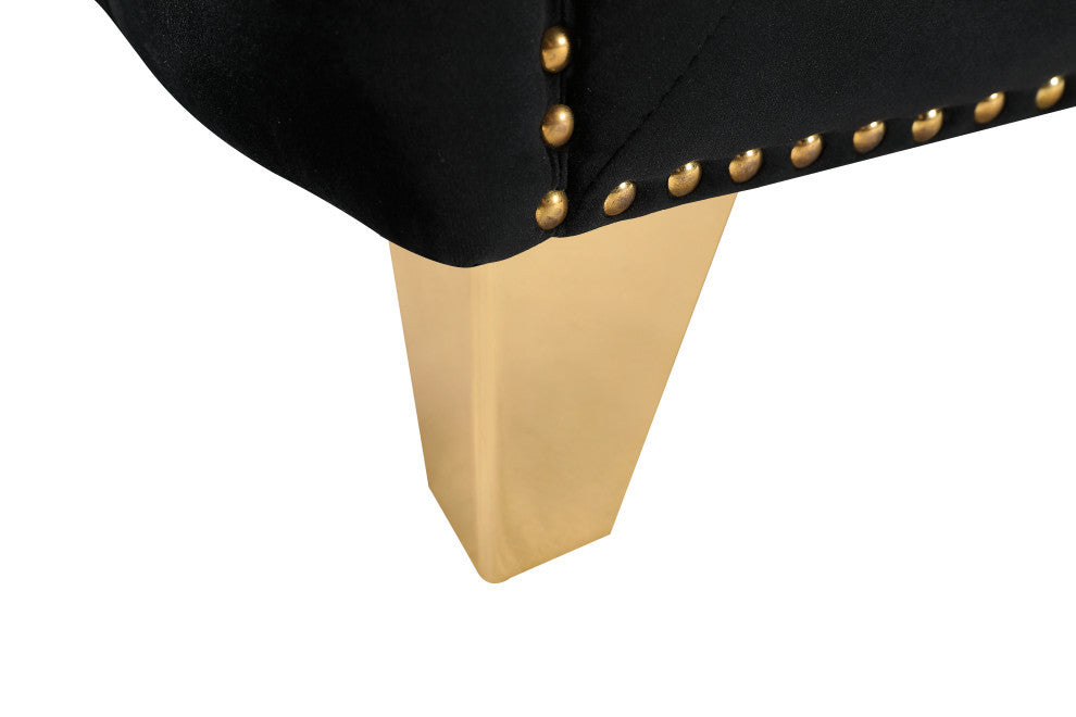 Michelle Fabric Upholstered Chair, Gold Iron Legs, Black, Velvet, Sofa