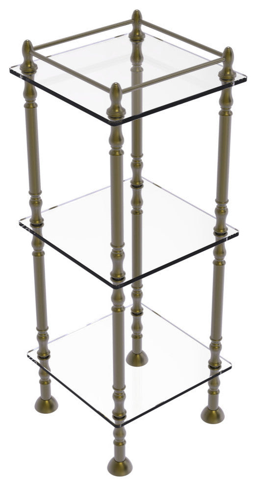 Three Tier Etagere with 14" x 14" Shelves, Antique Brass