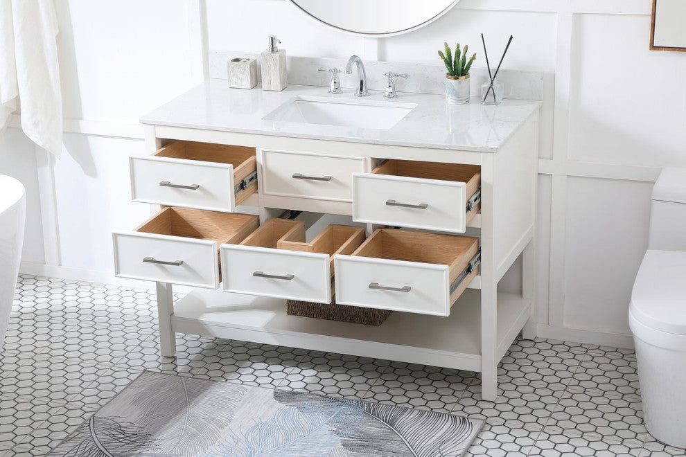 Skylar 48" Single Bathroom Vanity, White, With Backsplash