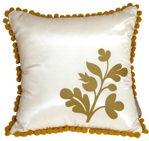 Pillow Decor - Bohemian Blossom White and Ocher Throw Pillow