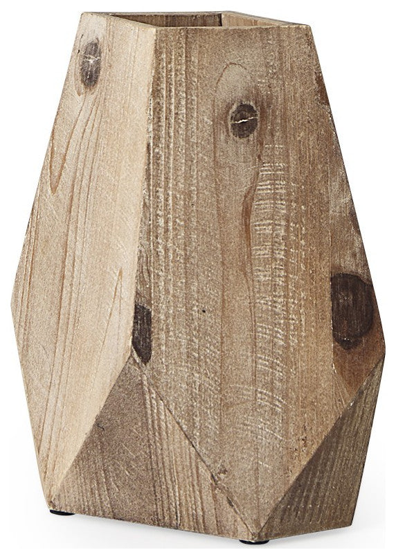 9" Natural Stain Geometric Wooden Vase