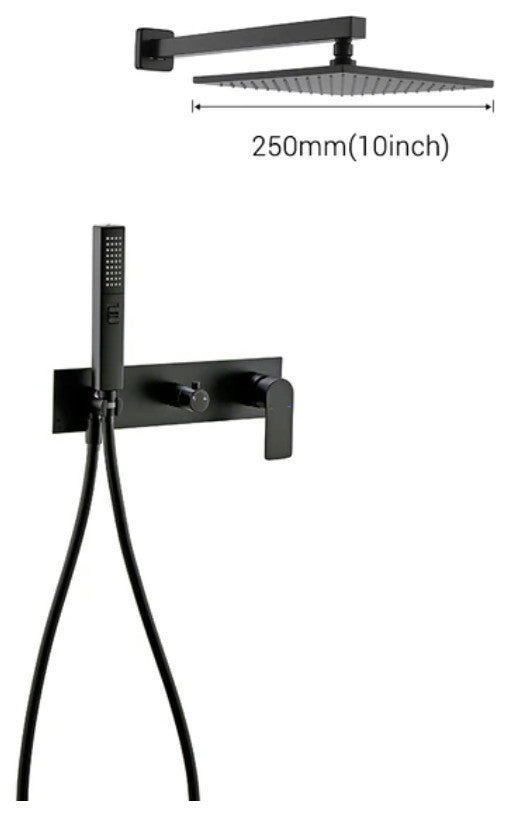 Wasser Complete Shower System With Handheld Sprayer, Matte Black, 10" Rain Show