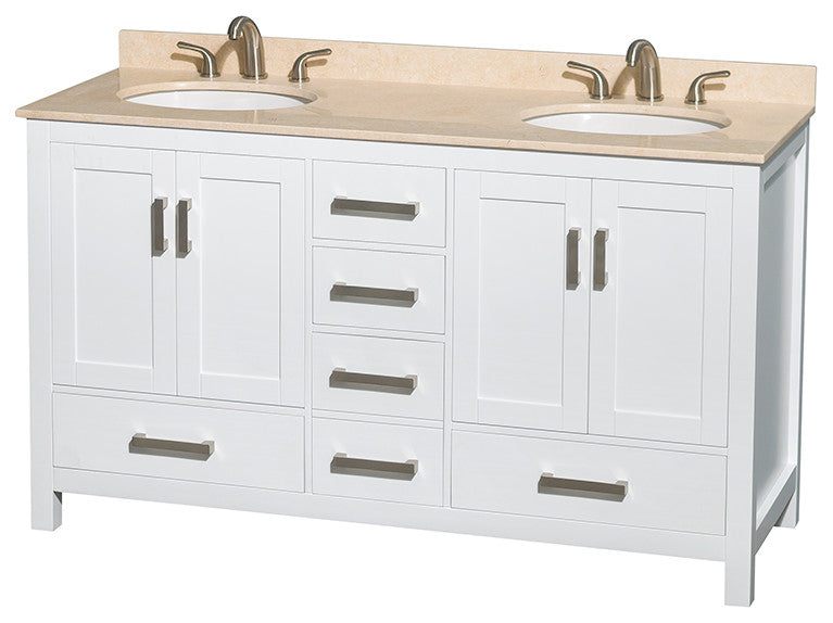 Wyndham WCS141460DWHIVUNOM58 60 Inch Vanity with Oval Sinks and Mirror
