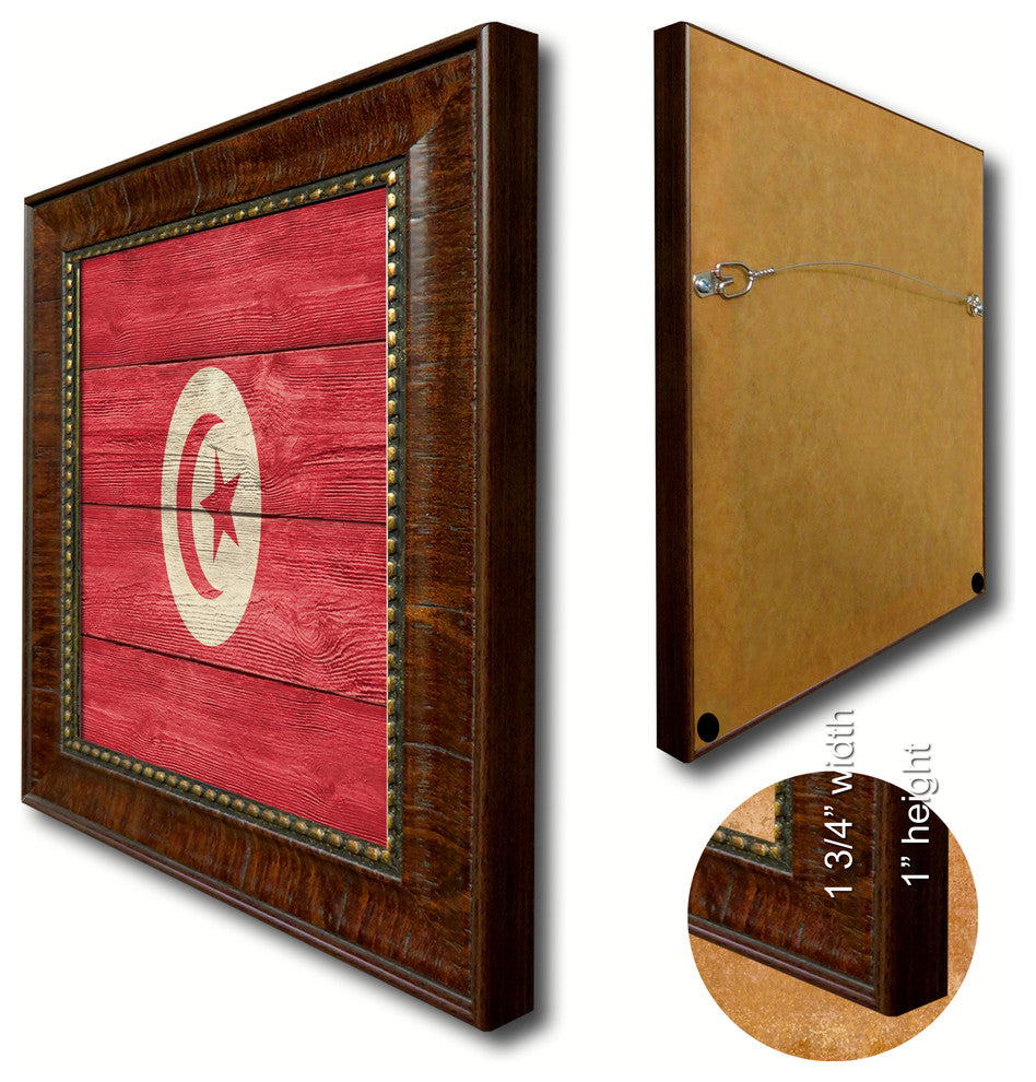 Tunisia Country Textured Flag Print With Brown Gold Frame, 19"X27"