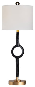 38.75"H Black Resin Table Lamps With White Drum Shade, Set of 2
