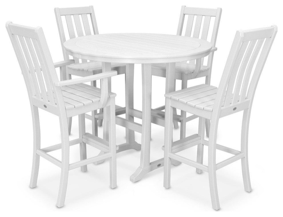 Polywood Vineyard 5-Piece Nautical Trestle Bar Set, White