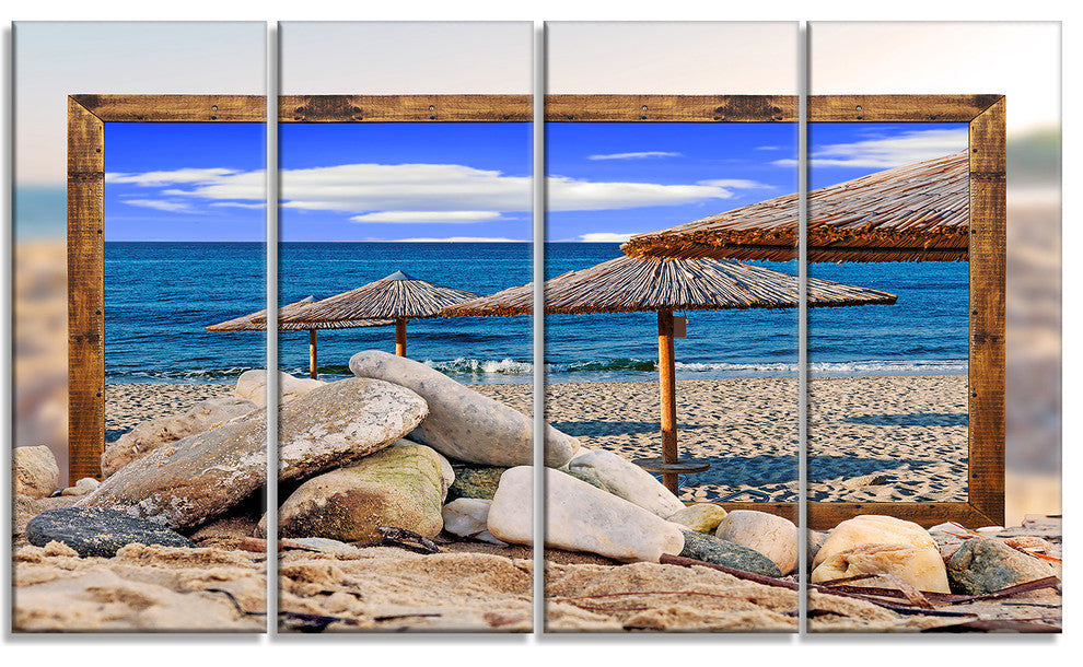 "Framed Beach Umbrellas" Seashore Art Canvas Print, 4 Panels, 48"x28"