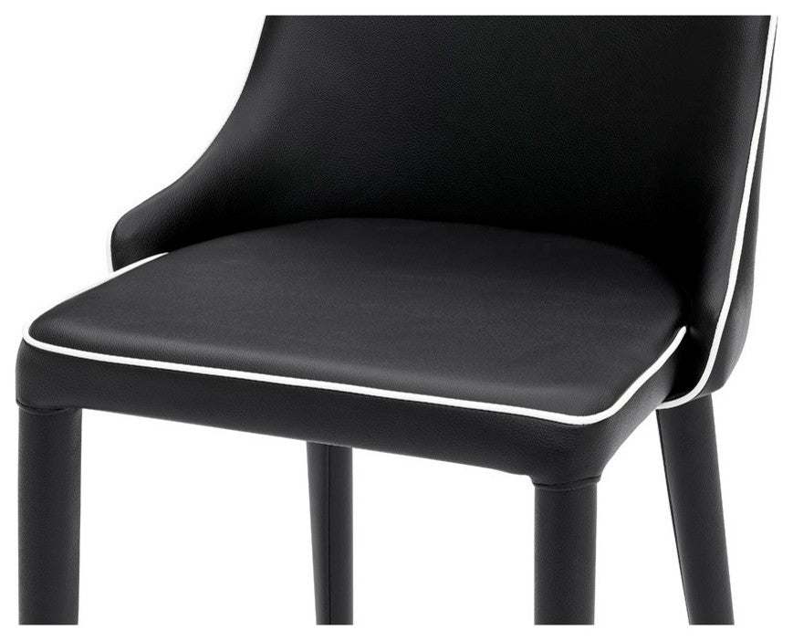 Jillian Black with White Piping Leatherette Counter Stool Stainless Steel Base