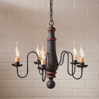 Medium Norfolk Chandelier, Hartford Black With Red Stripe