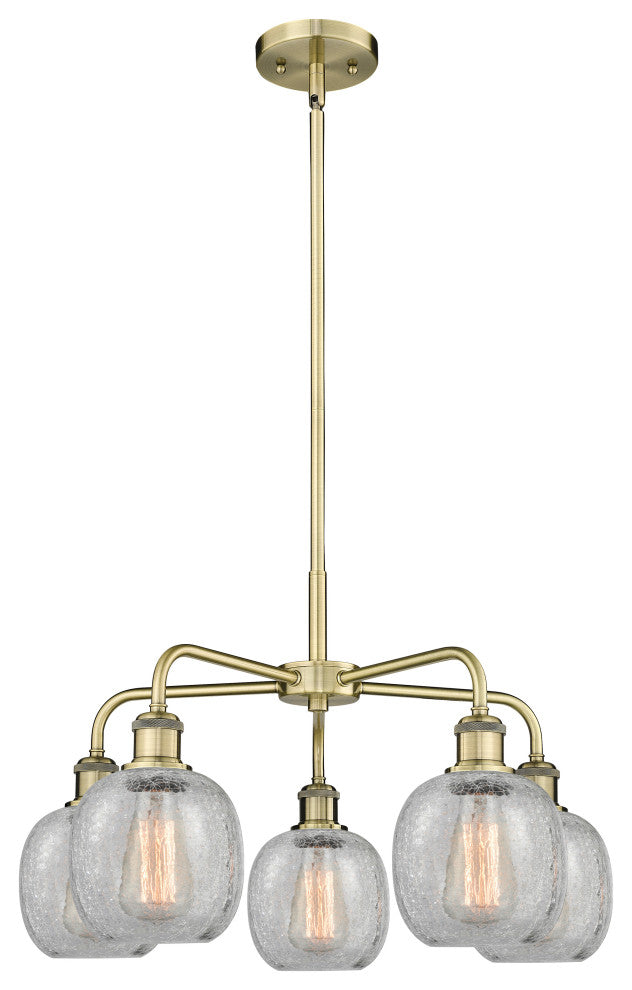 Belfast 5-Light 24" Stem Chandelier, Antique Brass, Clear Crackle