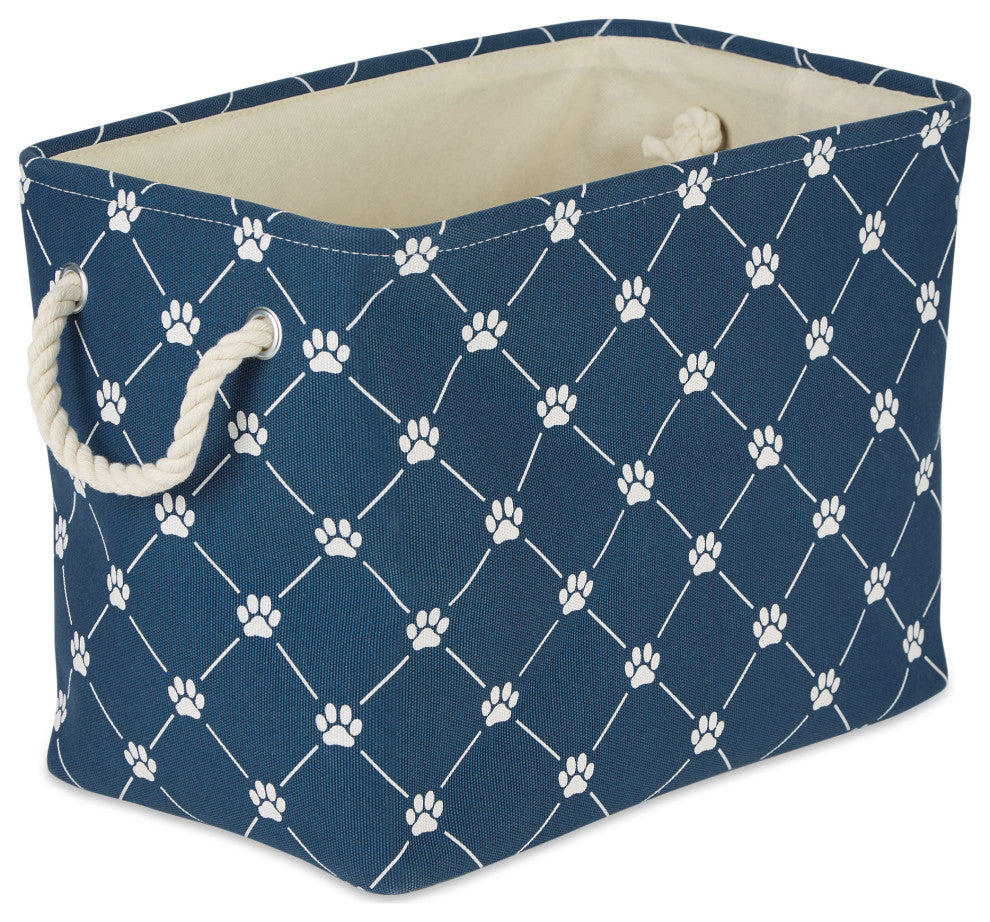 Polyester Pet Bin Trellis Paw Navy Rectangle Medium