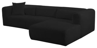Tarra Fluffy Oversized Corduroy Modular Sectional, Black, Right Arm Facing