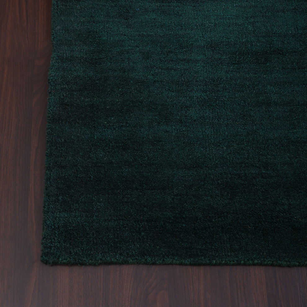 HAND KNOTTED LOOM SILK ECO-FRIENDLY AREA RUGS-Dark Green Color,Solid Design, [Runner] 2'8''x10'