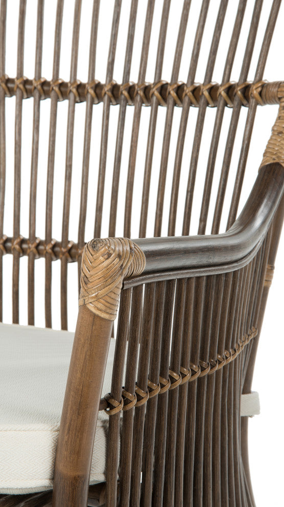 Rattan Loop Edge Dining Chair, Antique Brown, Set of 2, Arm Chair