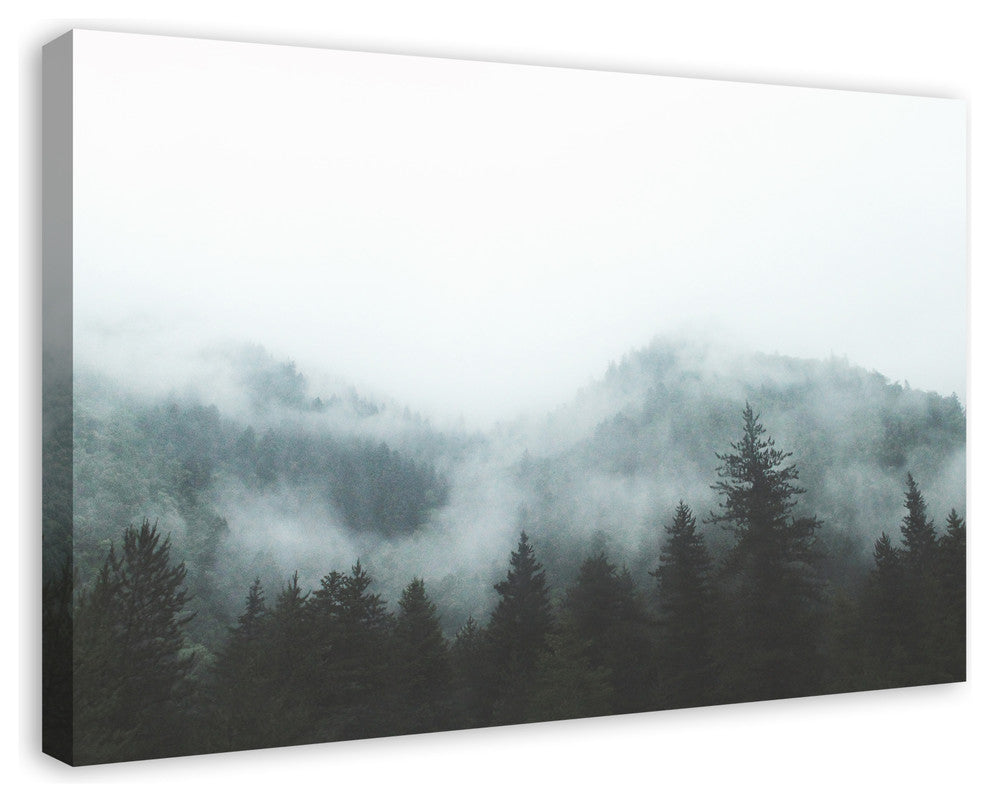 Foggy Evergreen Mountain Range 24x36 Canvas Wall Art