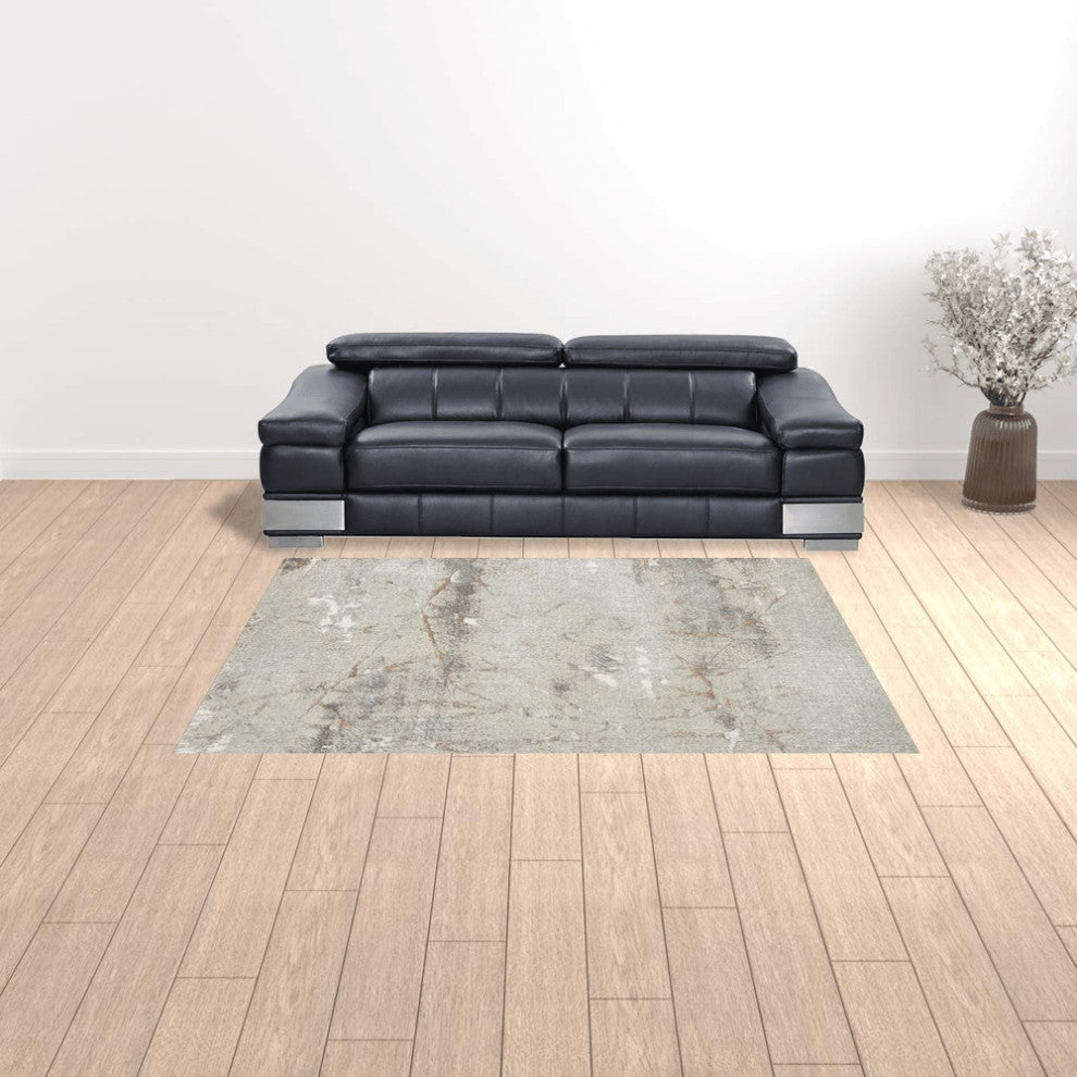 7' X 9' Beige Gray And Brown Abstract Area Rug