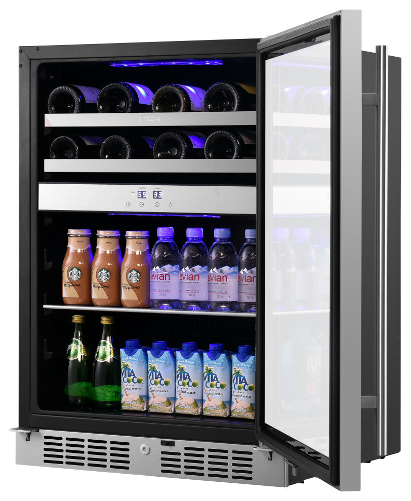 Titan Signature 24" 16 Bottle 70 Can SS Door Dual Zone Wine and Beverage Cooler