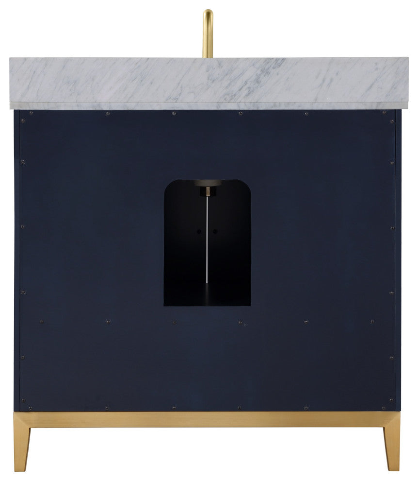 Gracie Bathroom Vanity, Pacific Blue With Carrara Marble, 36"