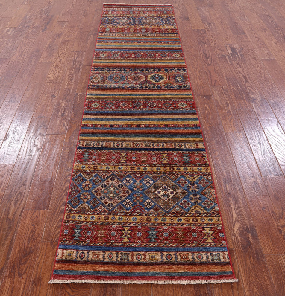 2' 7" X 10' 2" Handmade Khorjin Super Kazak Wool Runner Rug Q11108