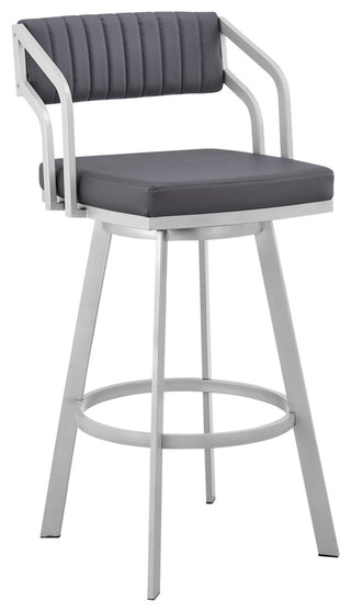 Capri 30" Swivel Slate Grey Faux Leather and Silver Metal Bar Stool