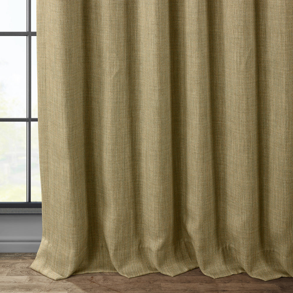 Faux Linen Darkening Curtain Single Panel, Nomad Tan, 50"x108"