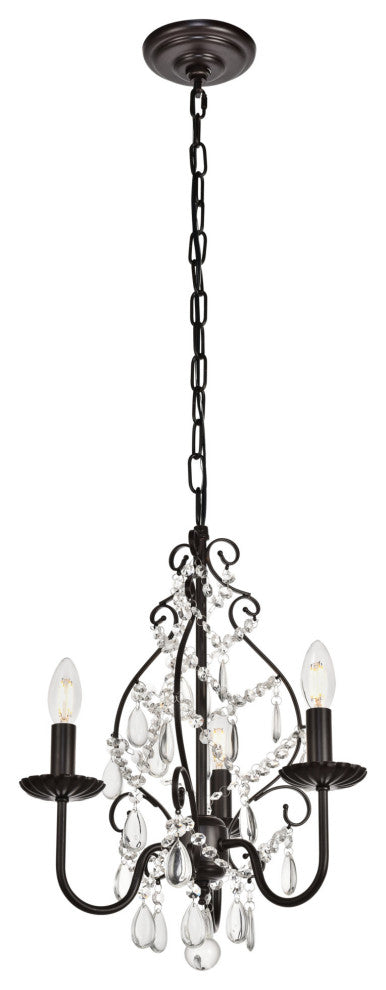 Elegant Lighting LD5003D15 Blaise 3 Light 15" Crystal Chandelier - Oil Rubbed