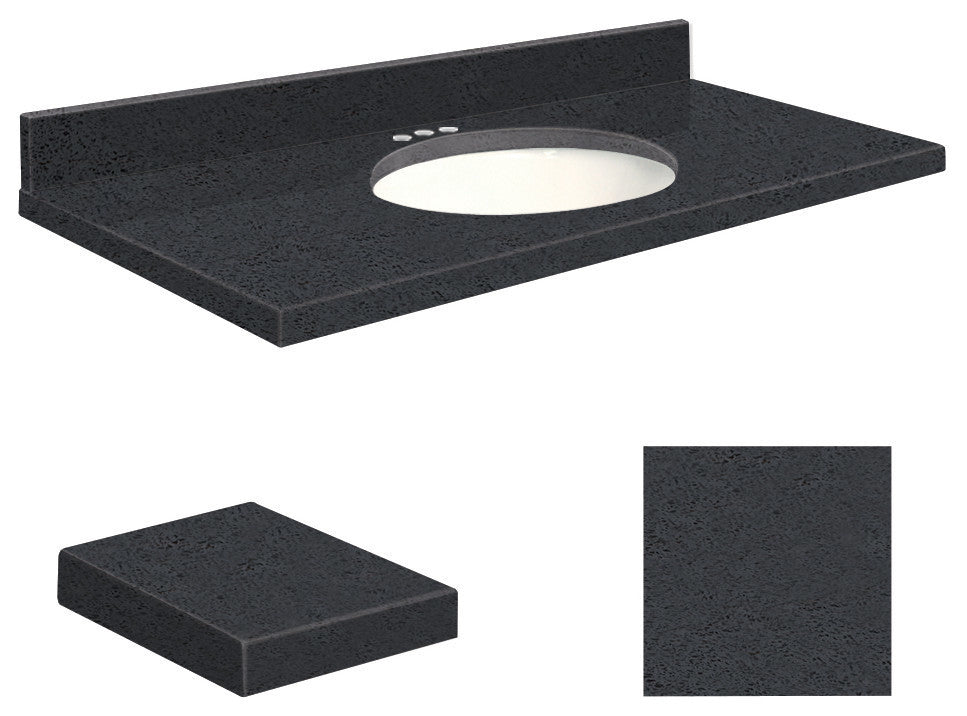 Quartz 25"x22" Vanity Top, White Bowl, Black Luxe, 4" Centerset