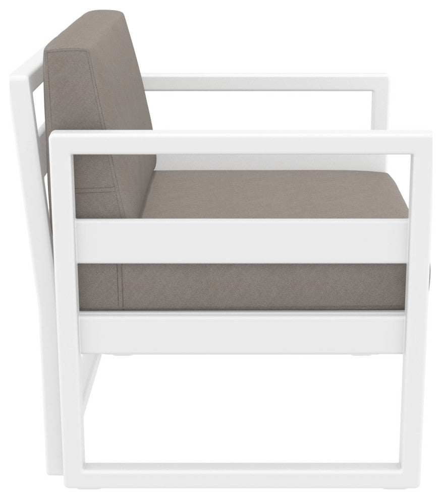 Mykonos Patio Club Chair White With Acrylic Fabric Taupe Cushion