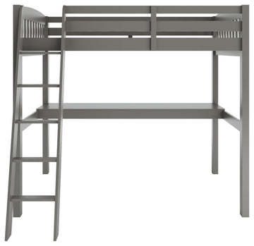 Gray Solid Wood Twin Size Loft Bed With Desk and Storage