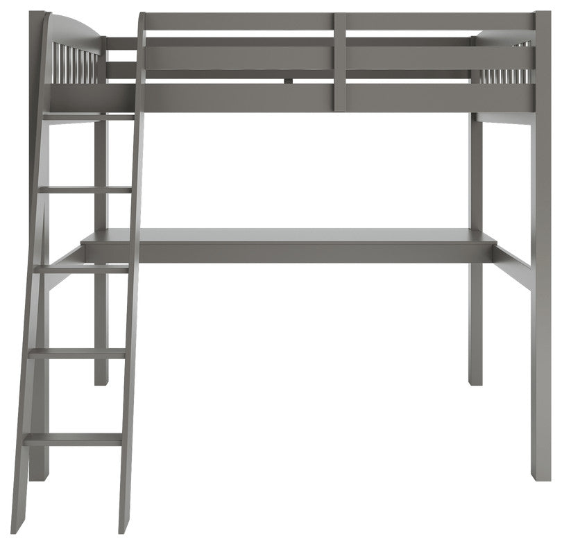 Gray Solid Wood Twin Size Loft Bed With Desk and Storage