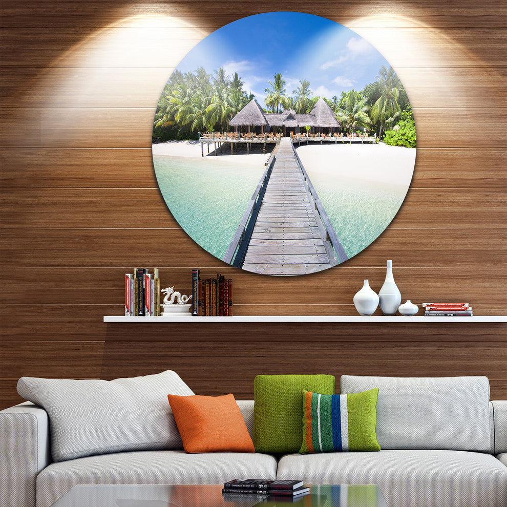 Beach With Coconut Palm Trees, Landscape Photo Round Wall Art, 11"
