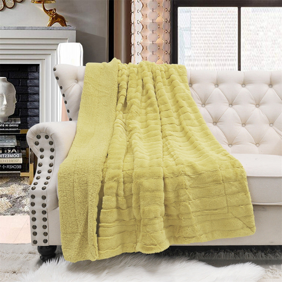 Super Mink Faux Fur Throw Blanket, Jojoba Yellow, 50"x60"