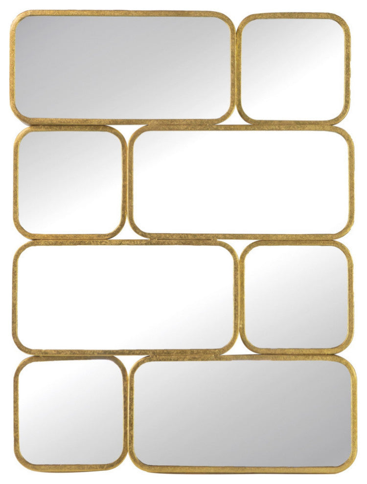 32 Inch Luxury Wall Decor Mirror, 8 Gold Finished Curved Metal Frames