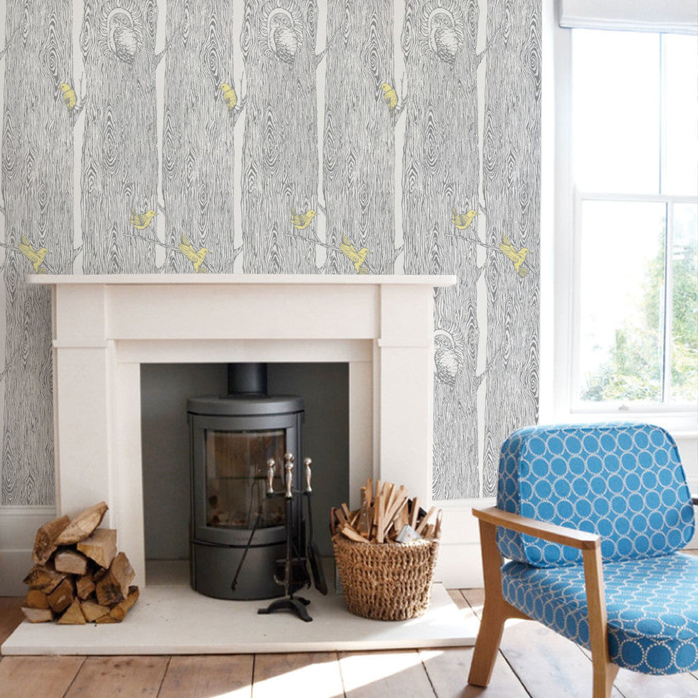 Forest Peel and Stick Vinyl Wallpaper, Cool Gray / Yellow, 24"w X 60"h