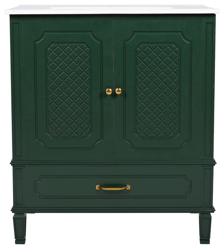 GDF Studio 30" Vintage Vanity With Sink, Drawer & Adjustable Shelf, Dark Green